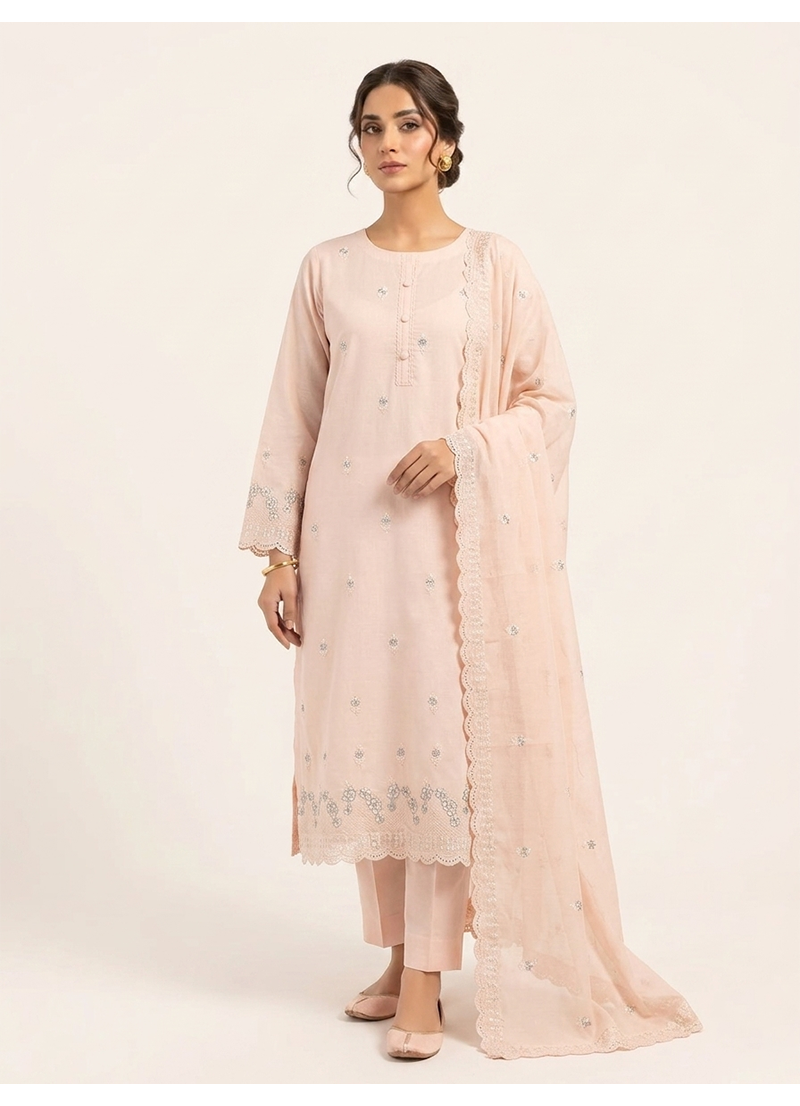 Soft Moon - Color Peach-Pink | Unstitched | 3 Piece