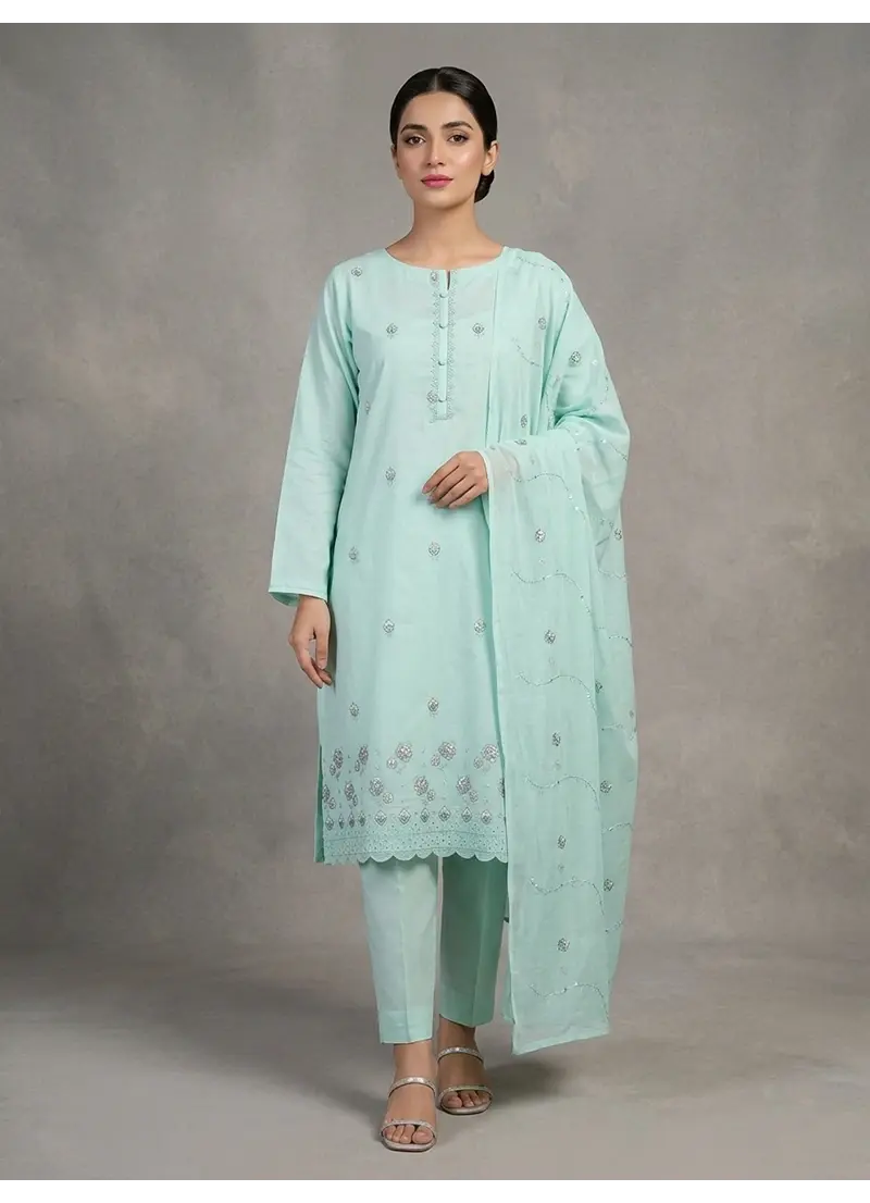Elora Bloom - Color Seafoam Green. | Unstitched | 3 Piece