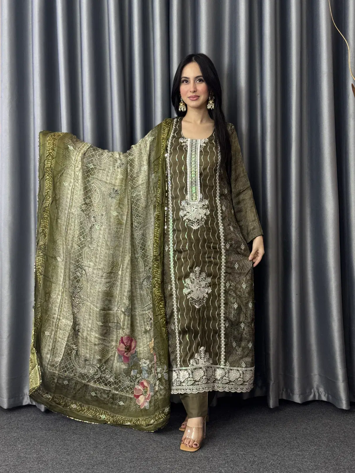Mehrina Olive 3 Pcs Unstitched Dress