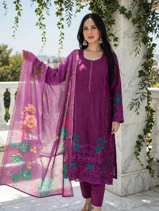 Elara Purple unstitched Embroidered 3 piece Dress